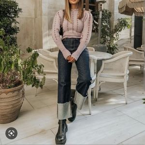 Zara premium serenity blue folded up wide leg jeans